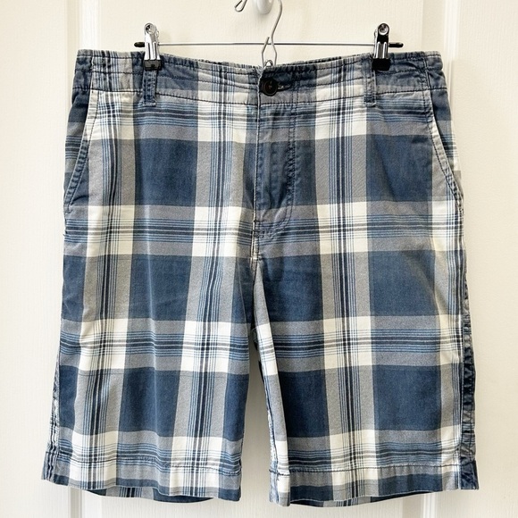 Cherokee Men's Flat Front Cotton Chino Shorts Blue Plaid Size 34 - Picture 2 of 13